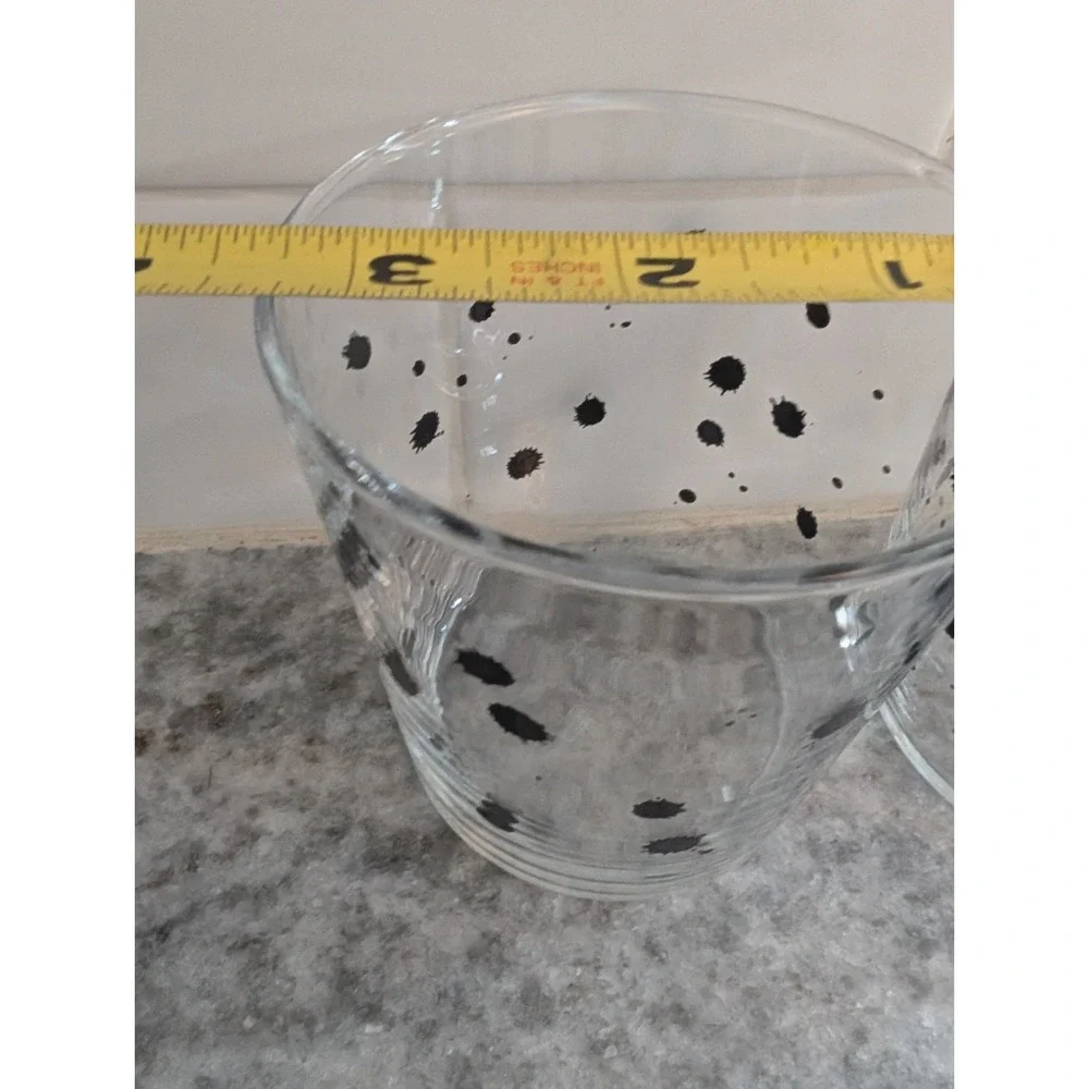IKEA Cocktail Glasses Made in France (2) 3.5in Black Ink Splatter‎ Design